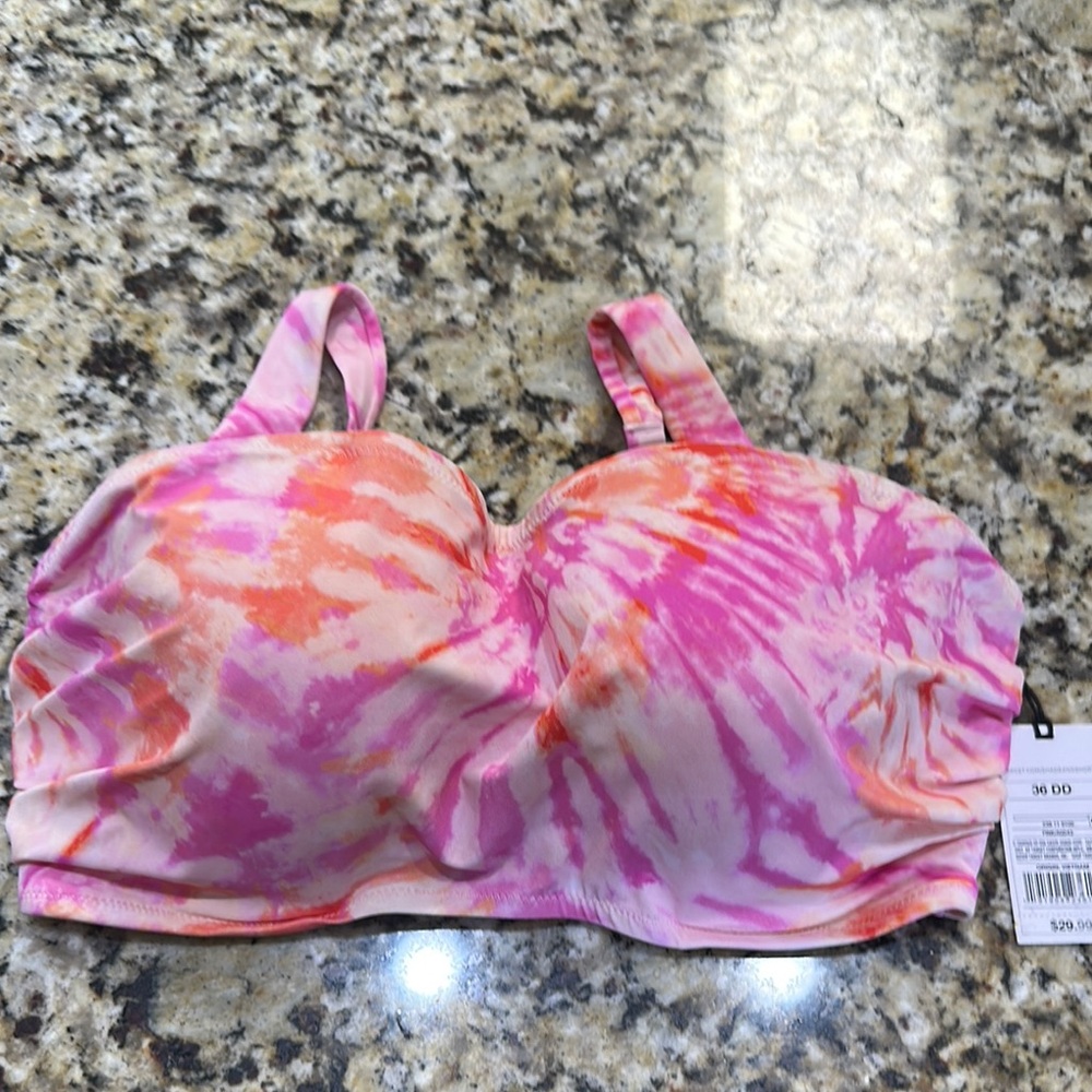 Shade & Shore Pink and Orange Tie-Dye Bikini Top